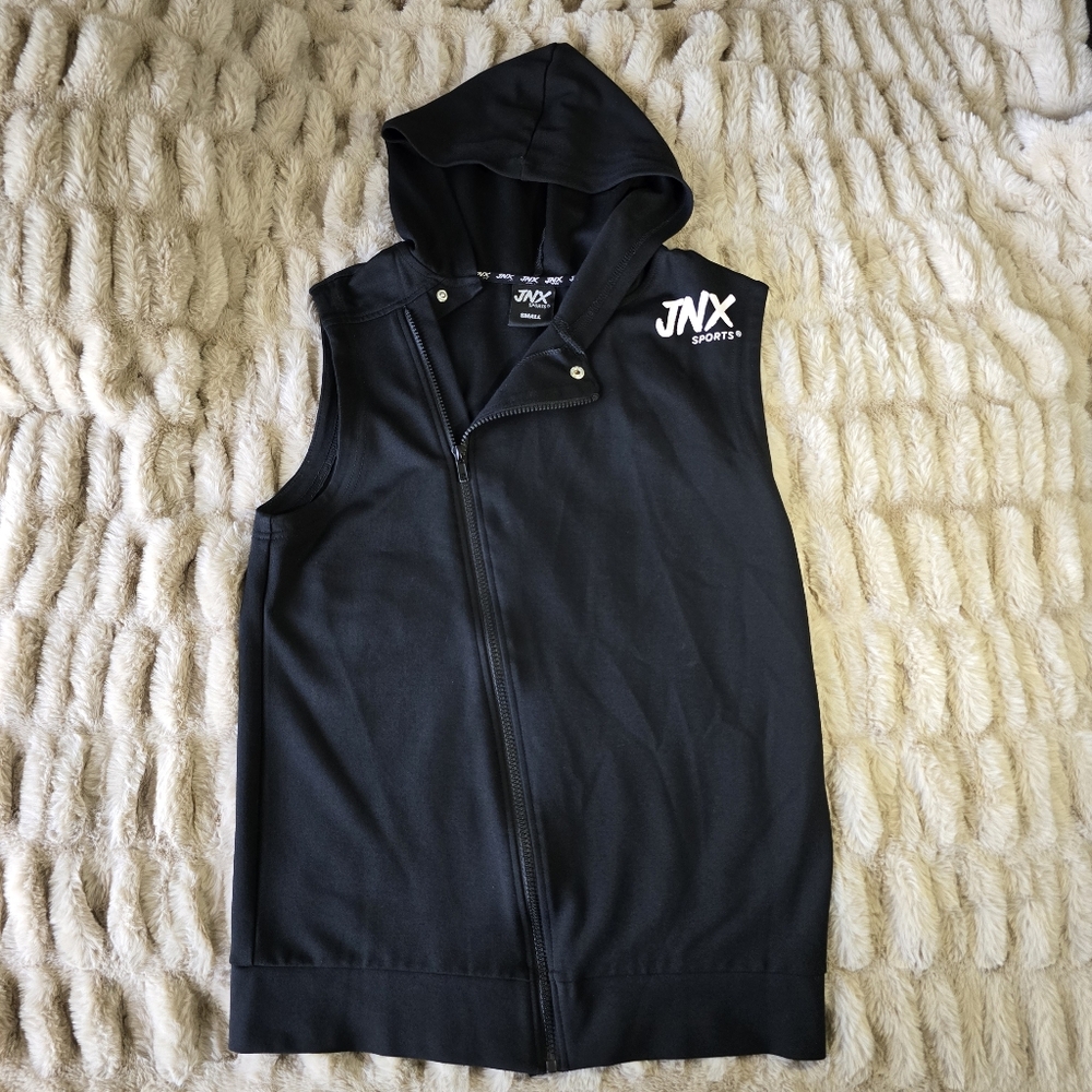 JNX Sports Asymmetrical Cross Zip Sleeveless Hoodie Black Size Small